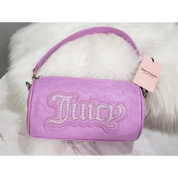 Juicy‎ Couture String Of Pearls Roll barrel shoulder Bag purse Violet Tulle - Picture 1 of 5